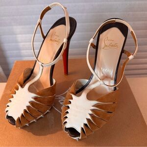 Christian Louboutin Brown and White Studded Heels